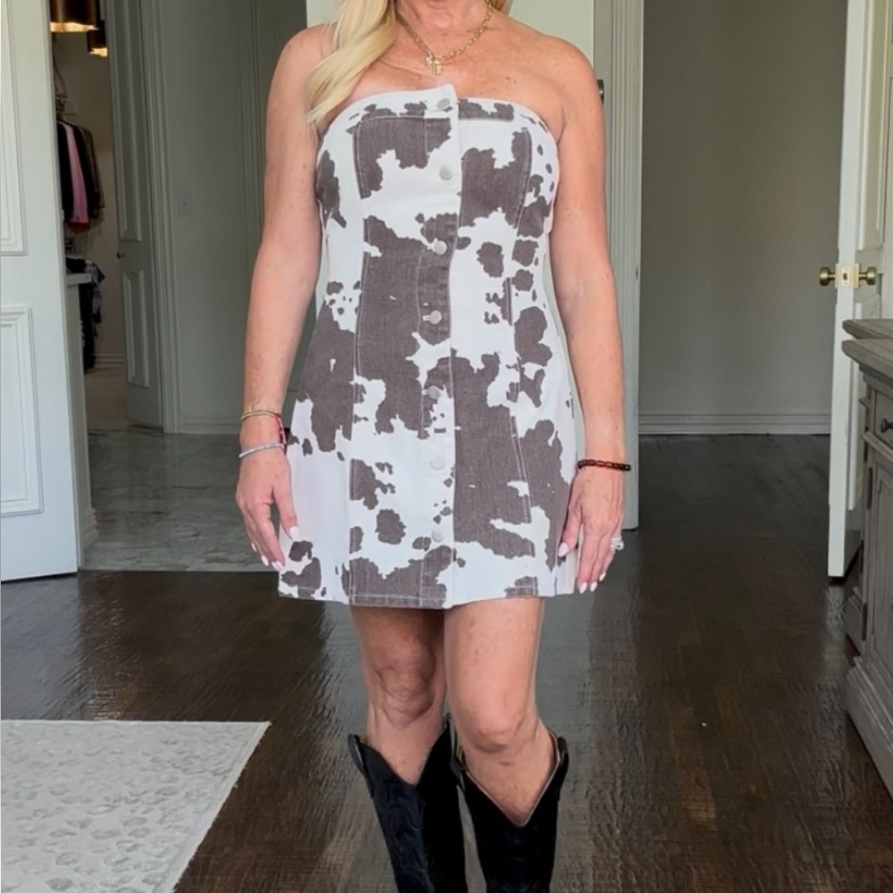 Cow Print Denim Dress